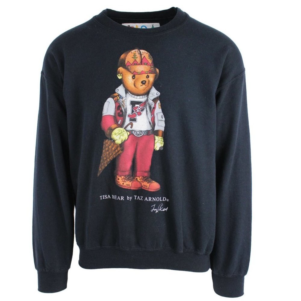 Tisa Tisa Bear by Taz Arnold Black Pullover Sweatshirt Medium